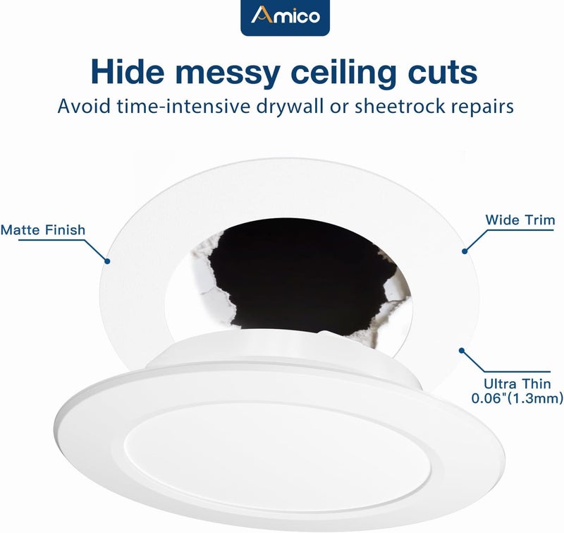 Amico 12 Pack Goof Rings for 6 Inch Recessed Lights, Can Light Trim Ring Cover, Outer Diameter 8.6-inch, Inner Diameter 6.2-inch, Durable Plastic Design, White - Image 3